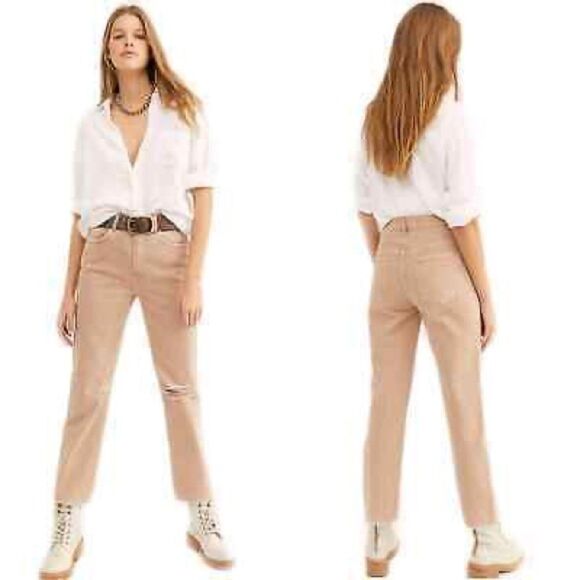 We The Free People Beige Dakota Straight Leg Jeans Size 26 OB1038039 - Picture 1 of 10